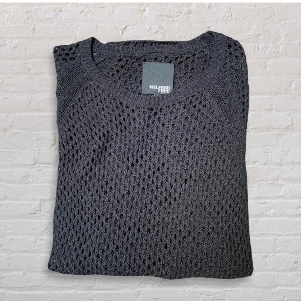 Wilfred Free Aritzia Black Mesh Pullover Tunic Sweater Crew Neck Viscose